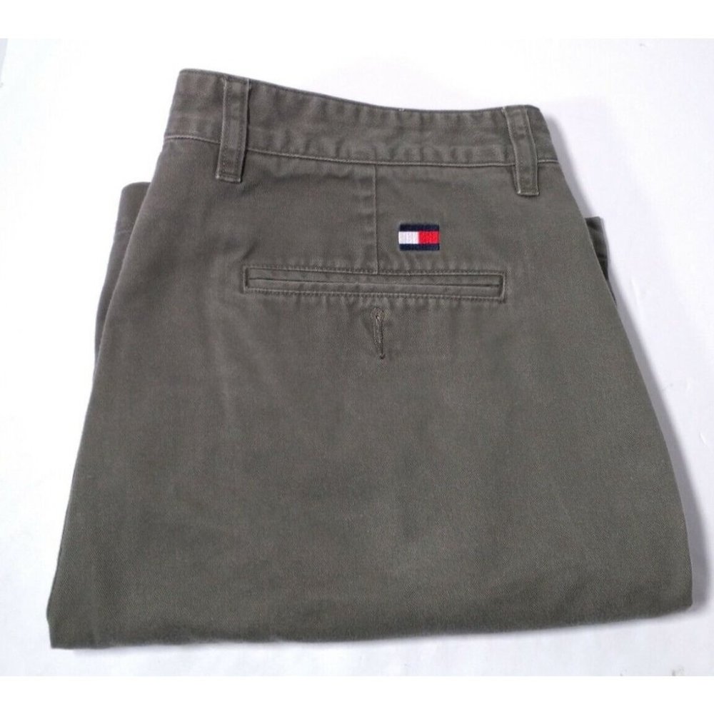 Tommy Hilfiger Vintage Mens Army Green Cotton Pleated Casual Shorts